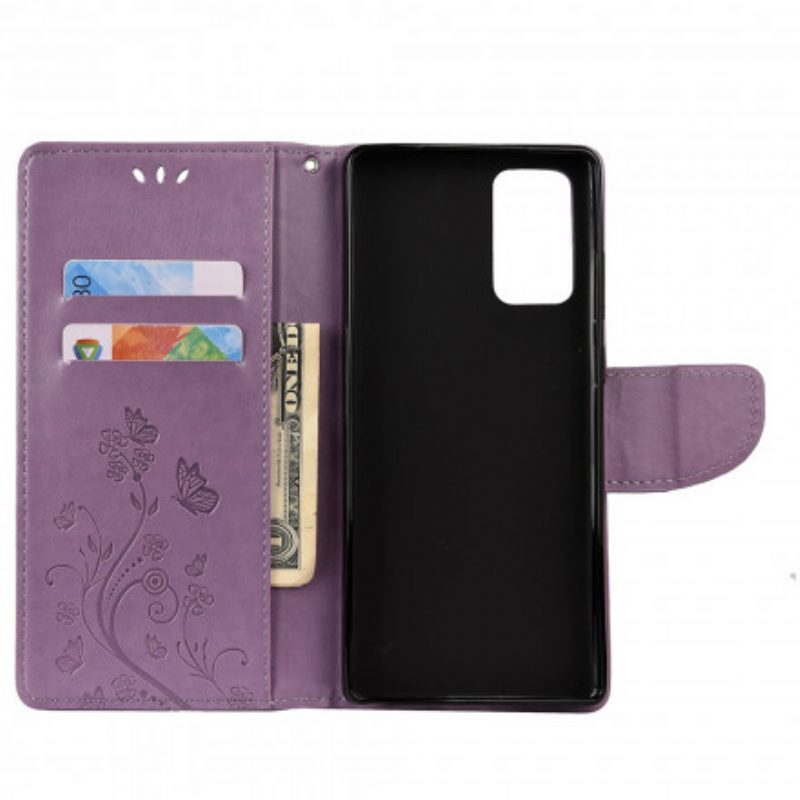Custodia in pelle OnePlus 8T Farfalle E Fiori