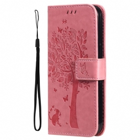 Custodia in pelle Google Pixel 7 Pro Albero E Gatto Strappy