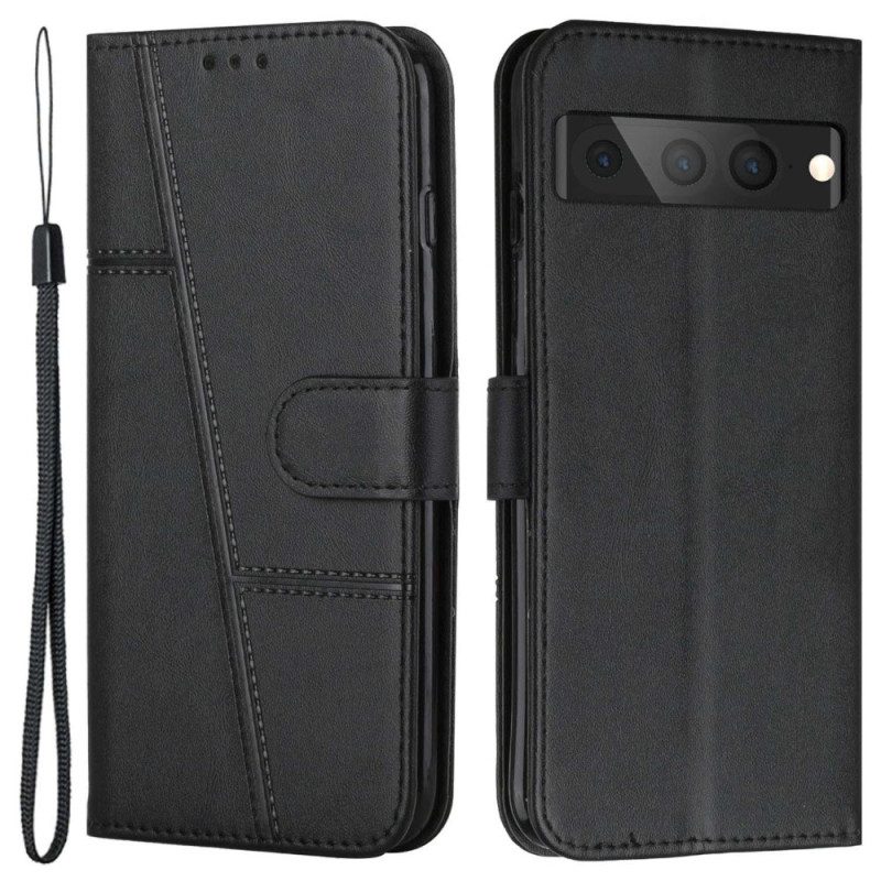Custodia in pelle Google Pixel 7 Pro Stile Geometrico In Pelle Con Cinturino