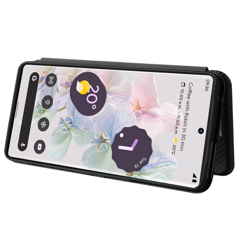 Folio Cover Google Pixel 7 Pro Custodia in pelle Fibra Di Carbonio