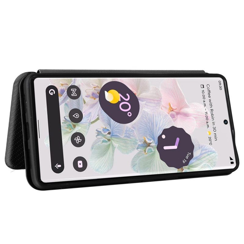 Folio Cover Google Pixel 7 Pro Custodia in pelle Fibra Di Carbonio