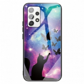 Cover Samsung Galaxy A13 Gatto E Farfalle In Vetro Temperato