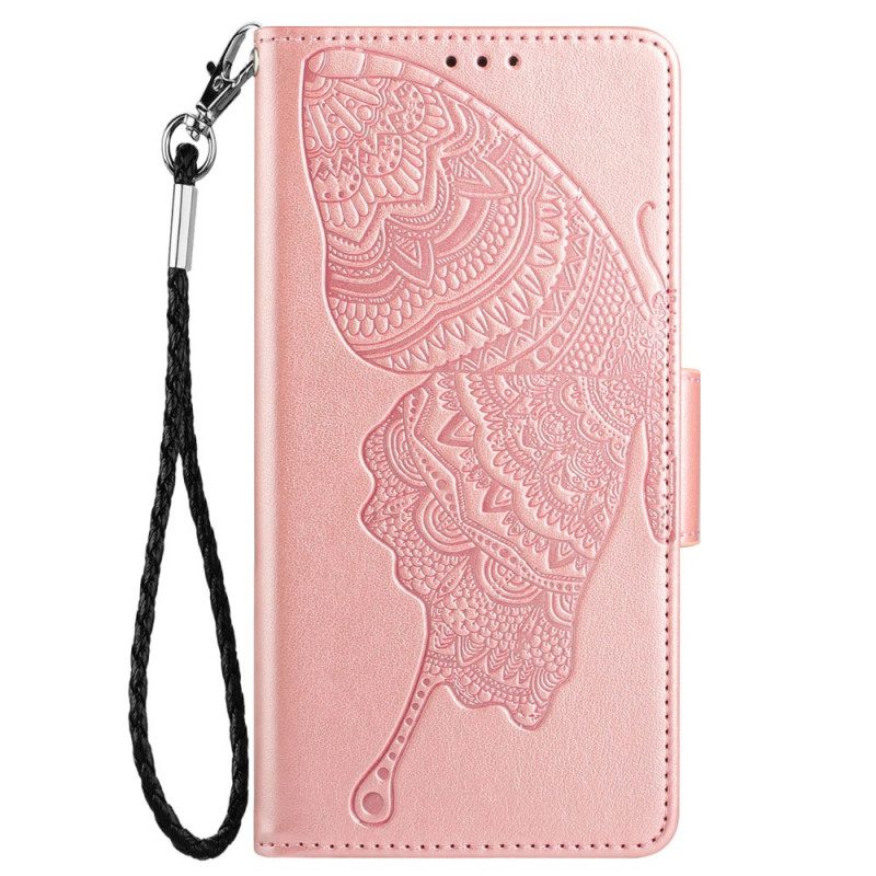 Custodia in pelle Samsung Galaxy A13 Farfalla Bicolore Con Cinturino