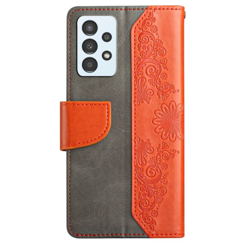 Custodia in pelle Samsung Galaxy A13 Farfalla Bicolore Con Cinturino