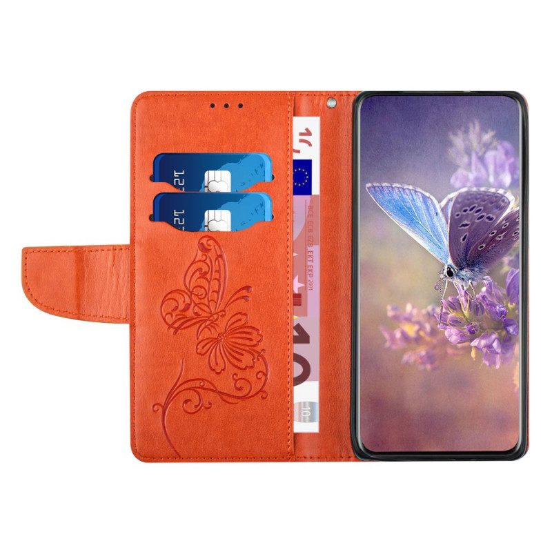 Custodia in pelle Samsung Galaxy A13 Farfalla Bicolore Con Cinturino