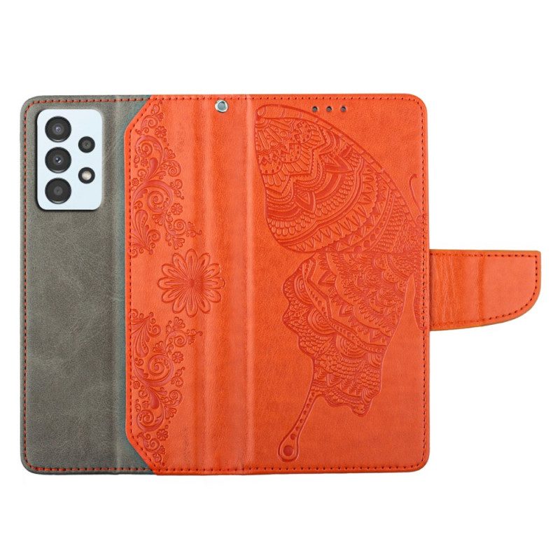 Custodia in pelle Samsung Galaxy A13 Farfalla Bicolore Con Cinturino