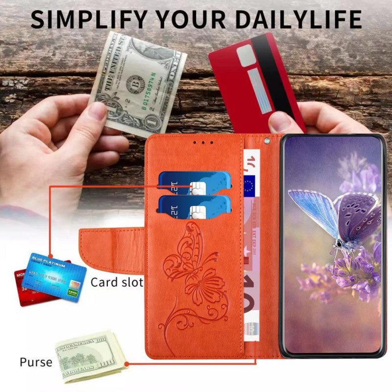 Custodia in pelle Samsung Galaxy A13 Farfalla Bicolore Con Cinturino