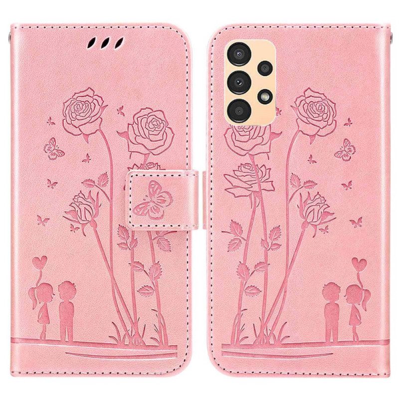 Folio Cover Samsung Galaxy A13 Rose Romantiche Con Cinturino