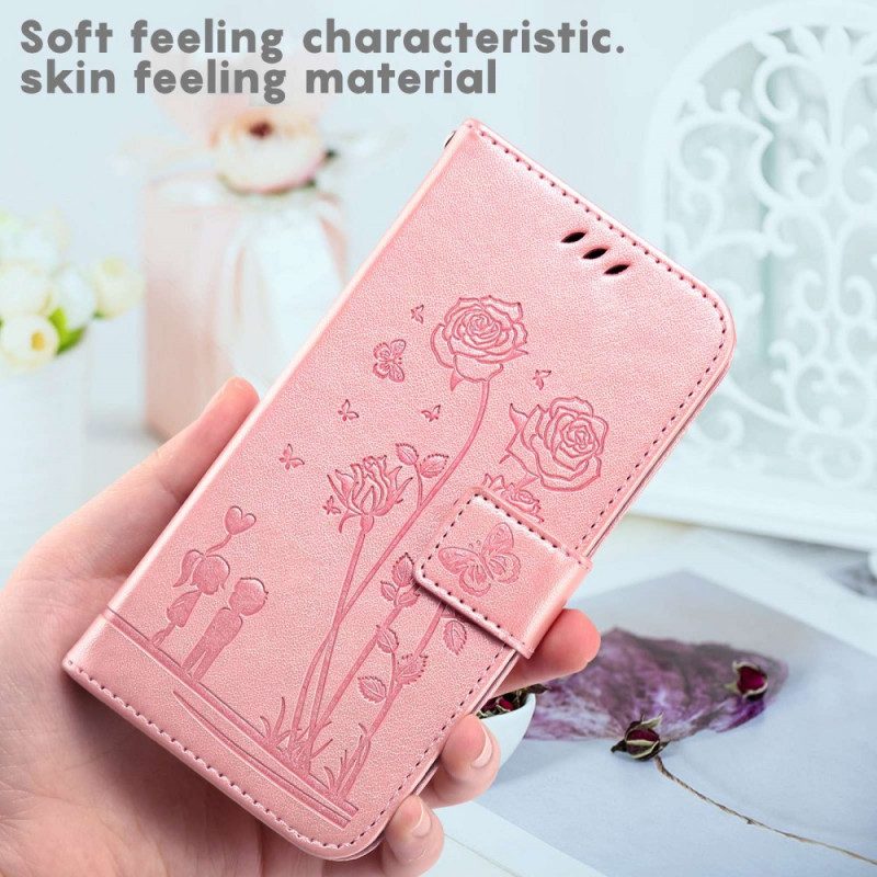 Folio Cover Samsung Galaxy A13 Rose Romantiche Con Cinturino