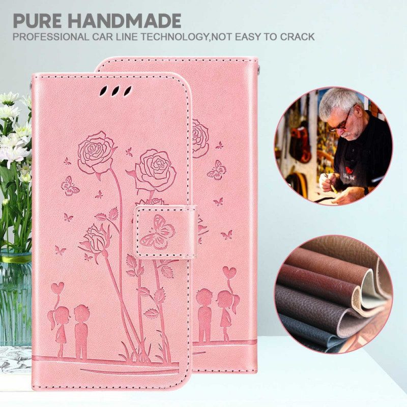 Folio Cover Samsung Galaxy A13 Rose Romantiche Con Cinturino
