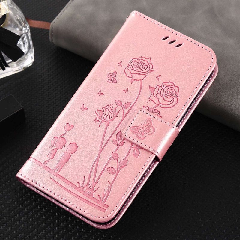 Folio Cover Samsung Galaxy A13 Rose Romantiche Con Cinturino