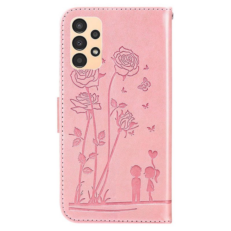 Folio Cover Samsung Galaxy A13 Rose Romantiche Con Cinturino