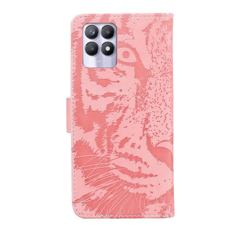 Custodia A Portafoglio Realme 8i Stampa Faccia Di Tigre