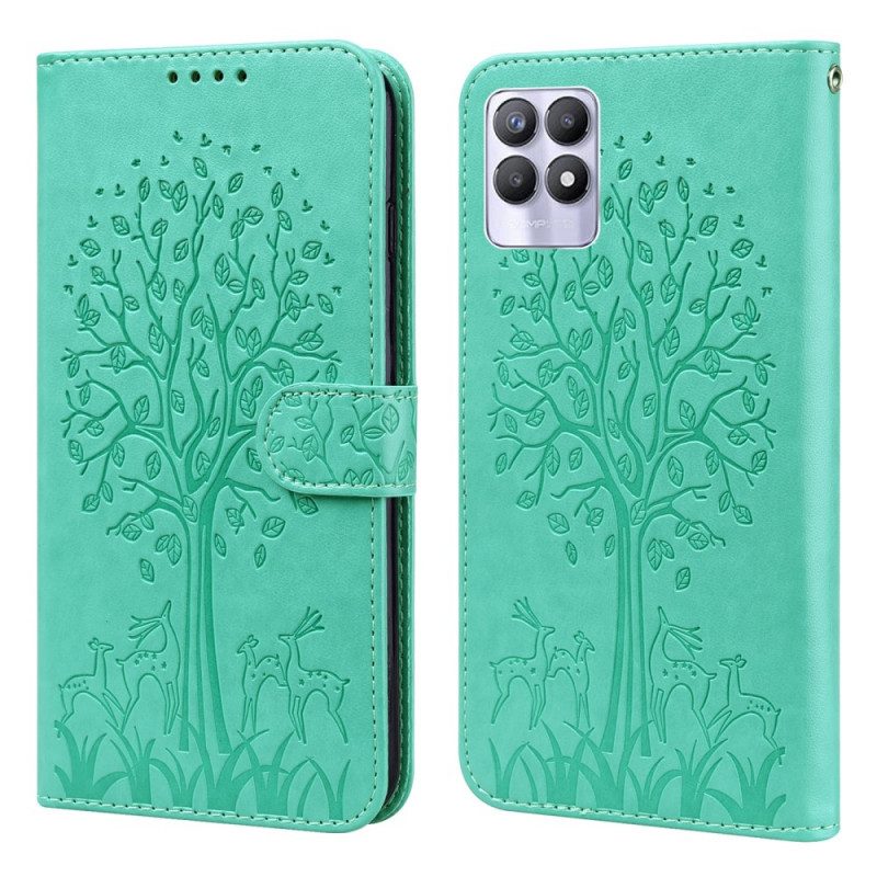 Custodia in pelle Realme 8i Albero E Cervo