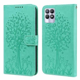 Custodia in pelle Realme 8i Albero E Cervo