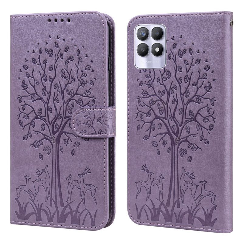 Custodia in pelle Realme 8i Albero E Cervo