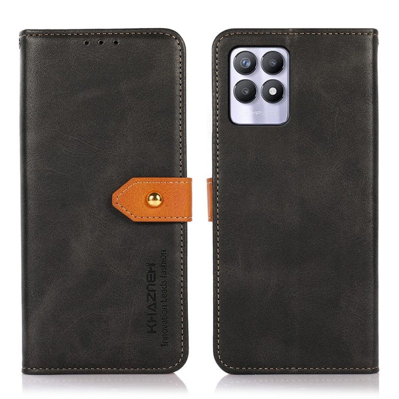 Custodia in pelle Realme 8i Chiusura Dorata Bicolore Khazneh