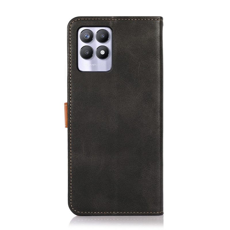 Custodia in pelle Realme 8i Chiusura Dorata Bicolore Khazneh