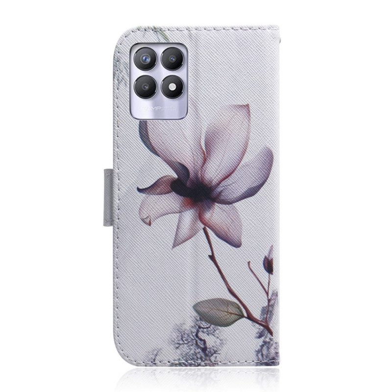 Custodia in pelle Realme 8i Fiore Rosa Polveroso