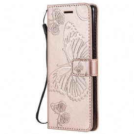 Custodia in pelle Oppo Find X3 Neo Folio Cover Farfalle E Lembo Obliquo