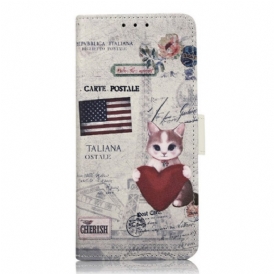 Custodia in pelle Motorola Edge 40 Pro Gatto Viaggiatore
