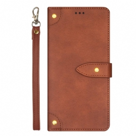 Custodia in pelle Motorola Edge 40 Pro Rivetti E Cinturino Idewei