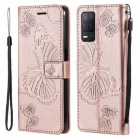 Custodia in pelle Realme 8 5G Folio Cover Farfalle E Lembo Obliquo