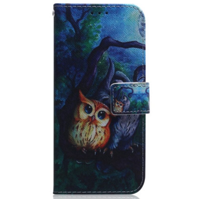 Custodia in pelle Samsung Galaxy A34 5G Dipinto Di Gufi Strappy