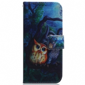 Custodia in pelle Samsung Galaxy A34 5G Dipinto Di Gufi Strappy