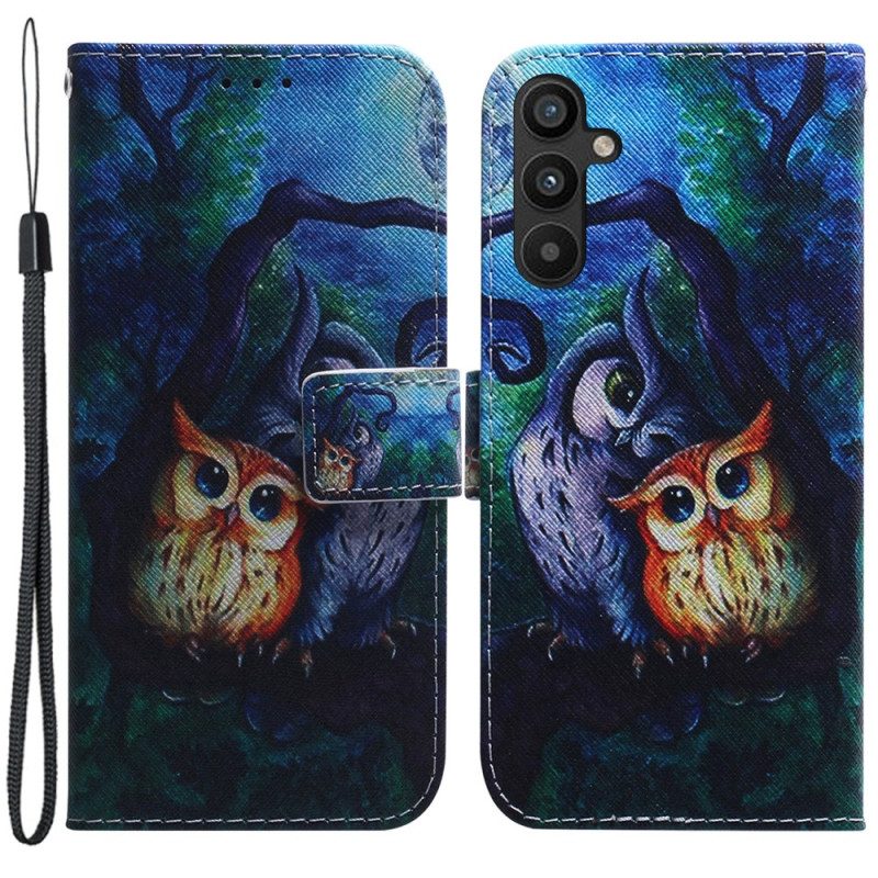 Custodia in pelle Samsung Galaxy A34 5G Dipinto Di Gufi Strappy
