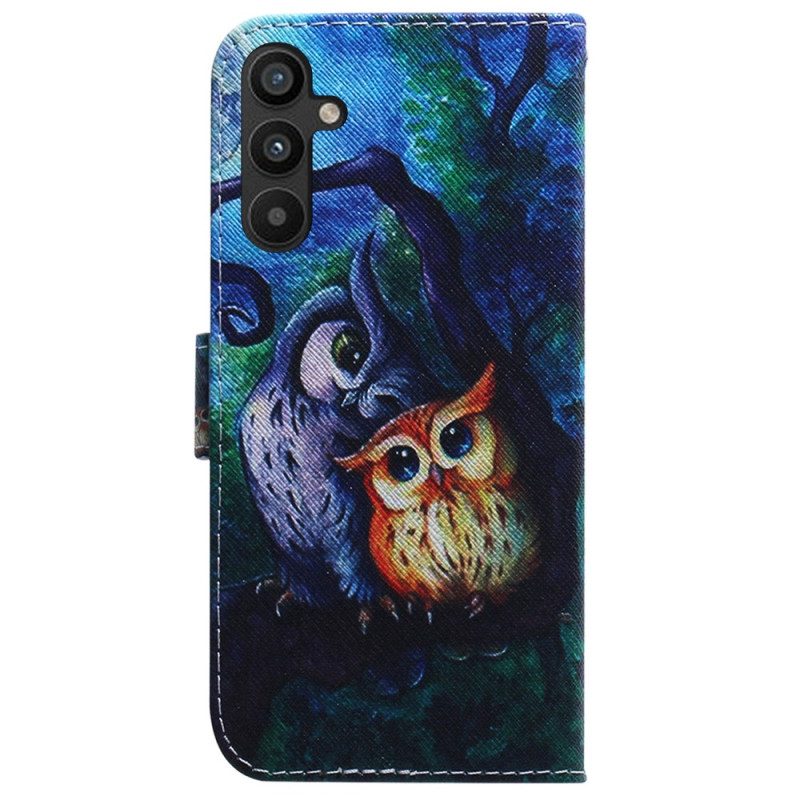 Custodia in pelle Samsung Galaxy A34 5G Dipinto Di Gufi Strappy