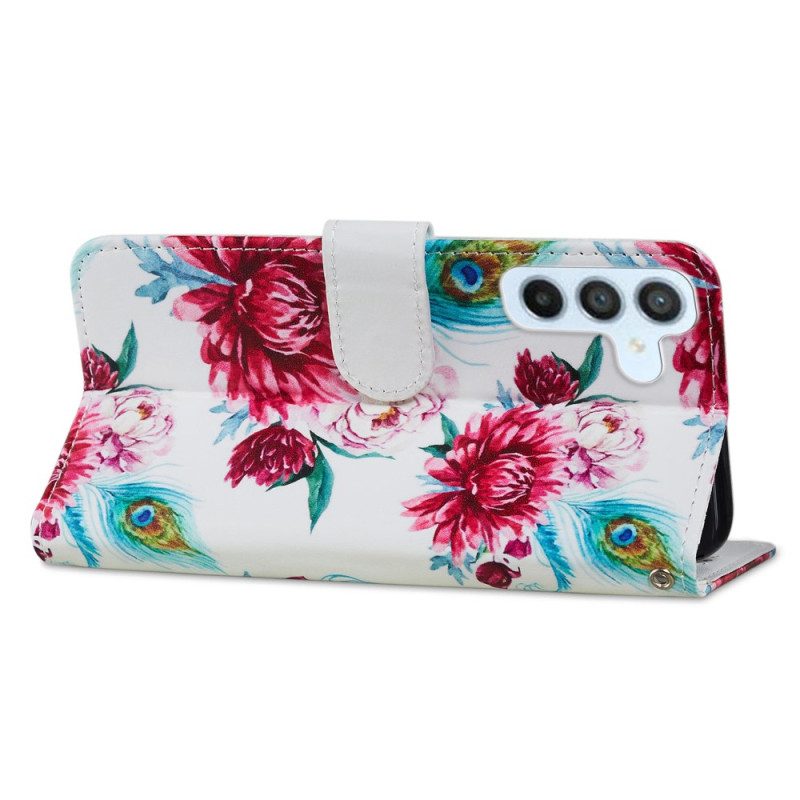 Custodia in pelle Samsung Galaxy A34 5G Fantasia Floreale Con Spalline