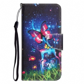 Custodia in pelle Samsung Galaxy A34 5G Farfalle Fatate Con Cordino