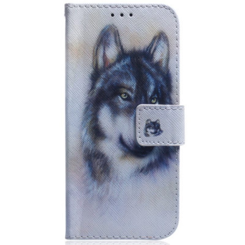 Custodia in pelle Samsung Galaxy A34 5G Lupo Dell'acquerello Strappy