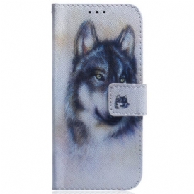 Custodia in pelle Samsung Galaxy A34 5G Lupo Dell'acquerello Strappy