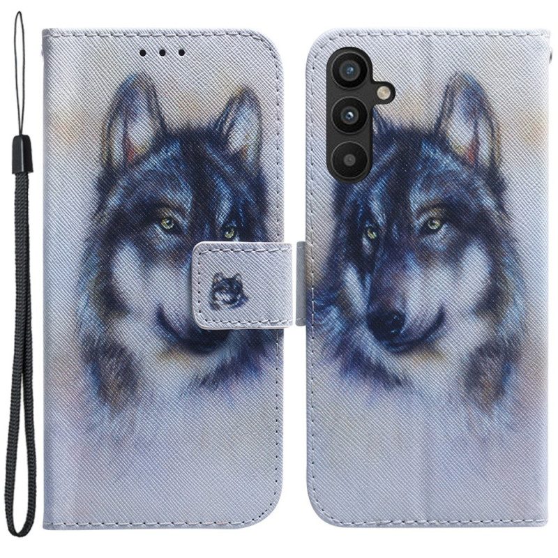 Custodia in pelle Samsung Galaxy A34 5G Lupo Dell'acquerello Strappy