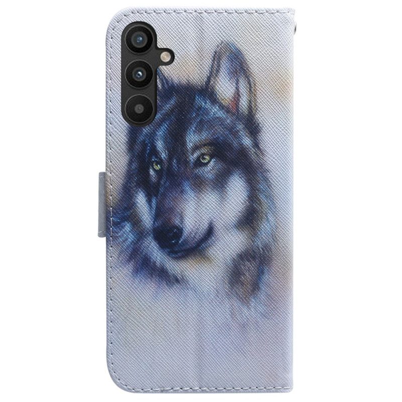 Custodia in pelle Samsung Galaxy A34 5G Lupo Dell'acquerello Strappy