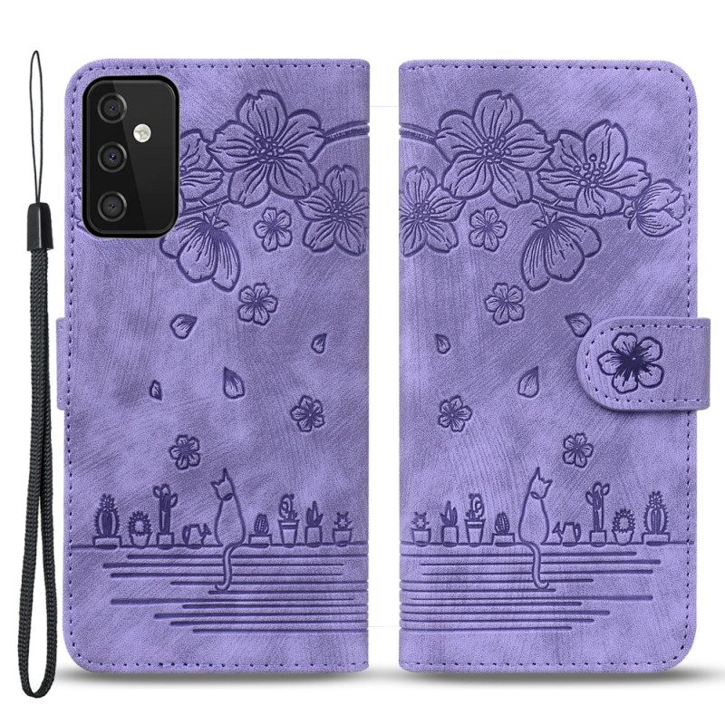Custodia in pelle Samsung Galaxy A34 5G Perizoma Floreale Gatto