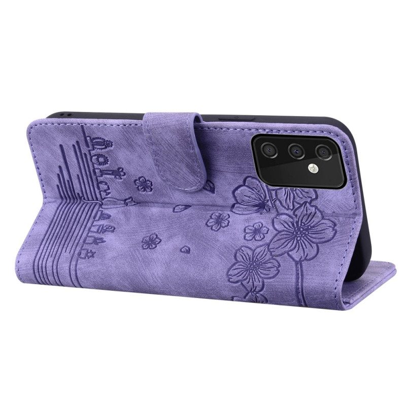 Custodia in pelle Samsung Galaxy A34 5G Perizoma Floreale Gatto
