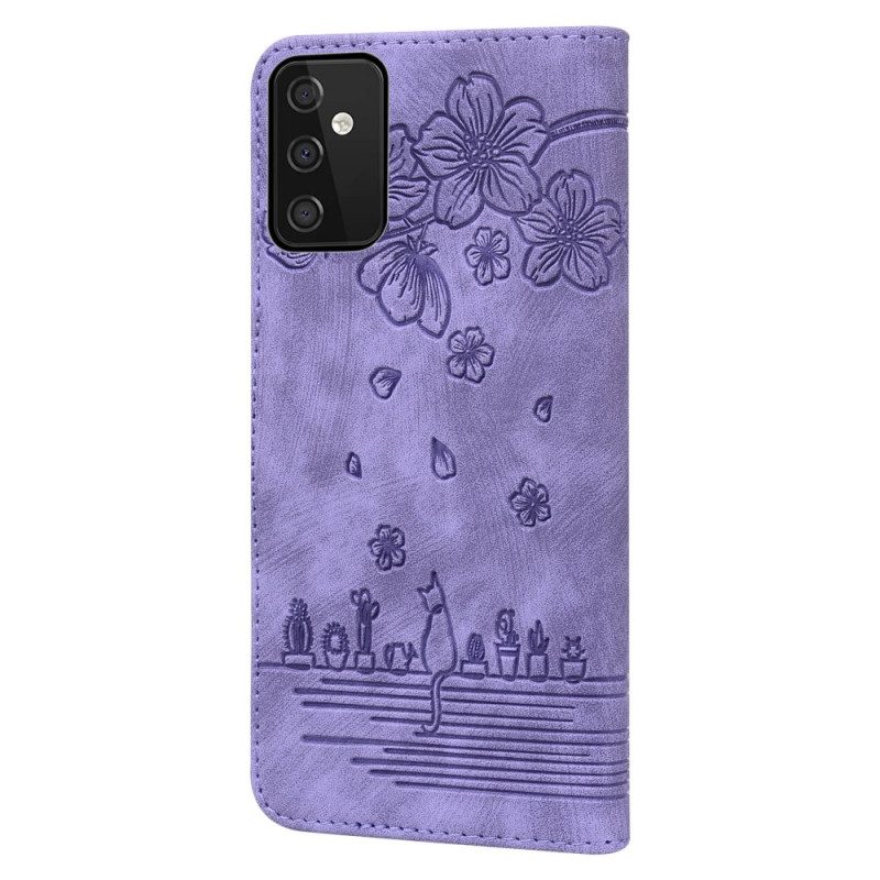 Custodia in pelle Samsung Galaxy A34 5G Perizoma Floreale Gatto
