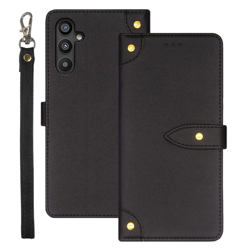 Custodia in pelle Samsung Galaxy A34 5G Rivetti E Cinturino Idewei