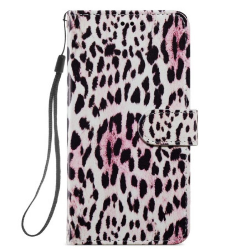 Custodia in pelle Samsung Galaxy A34 5G Stampa Leopardata Con Cinturino