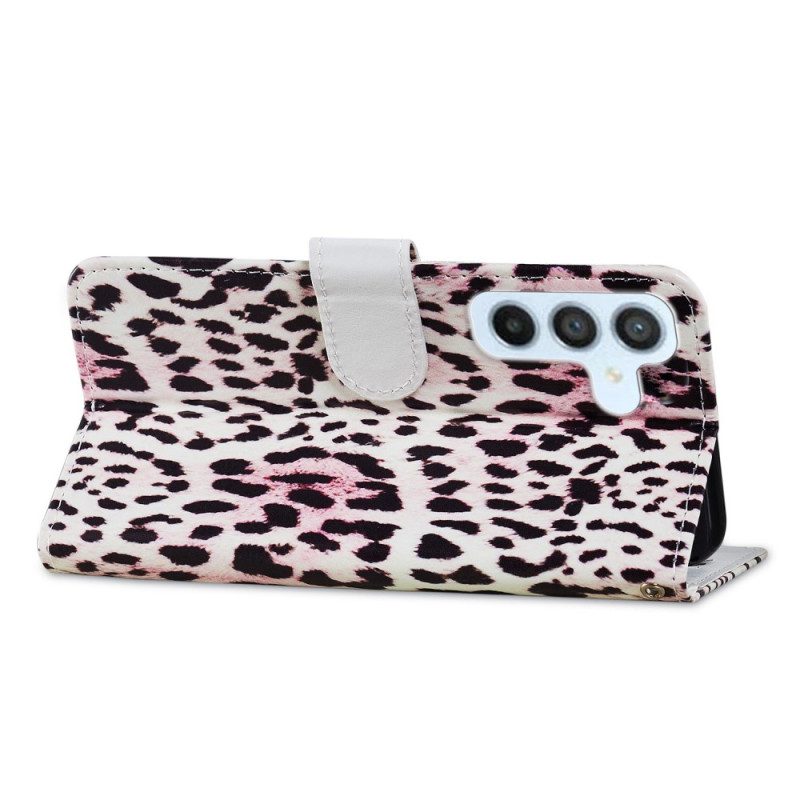 Custodia in pelle Samsung Galaxy A34 5G Stampa Leopardata Con Cinturino