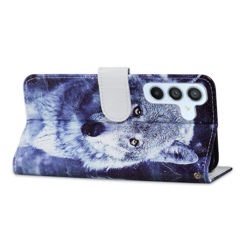 Custodia in pelle Samsung Galaxy A34 5G Superbo Lupo In Cinturino