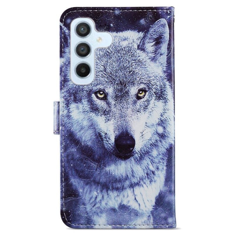 Custodia in pelle Samsung Galaxy A34 5G Superbo Lupo In Cinturino