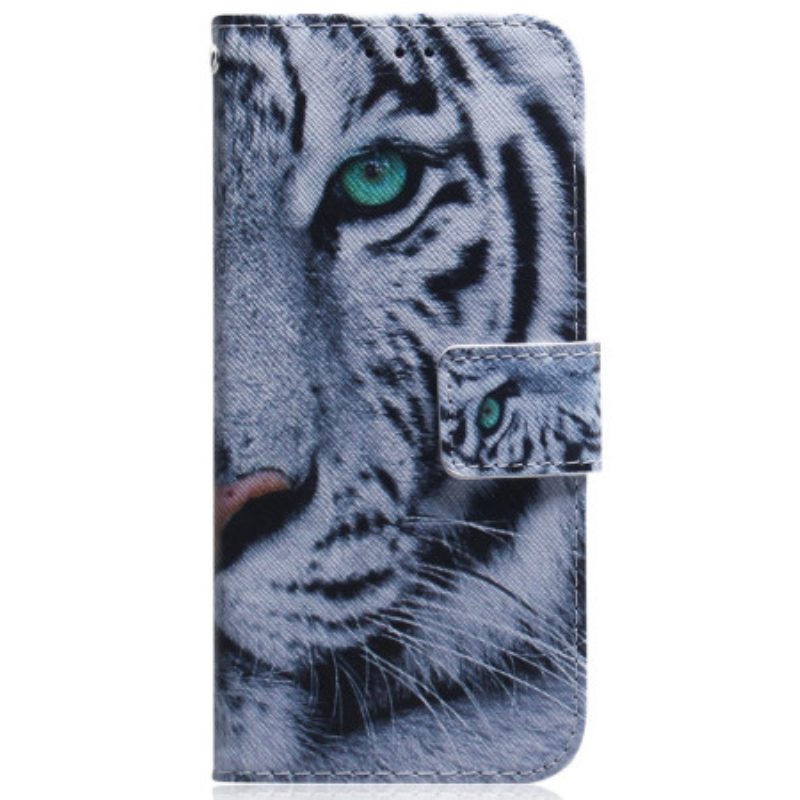 Custodia in pelle Samsung Galaxy A34 5G Tigre Bianca Strappy