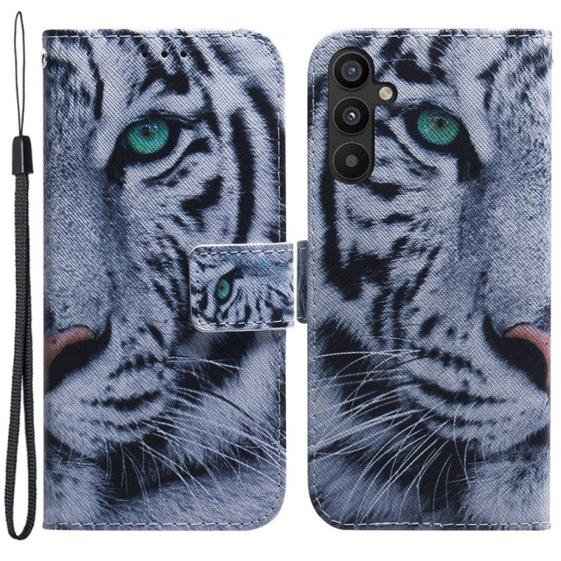 Custodia in pelle Samsung Galaxy A34 5G Tigre Bianca Strappy
