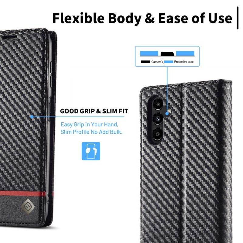 Folio Cover Samsung Galaxy A34 5G Custodia in pelle Fibra Di Carbonio Lc.imeeke