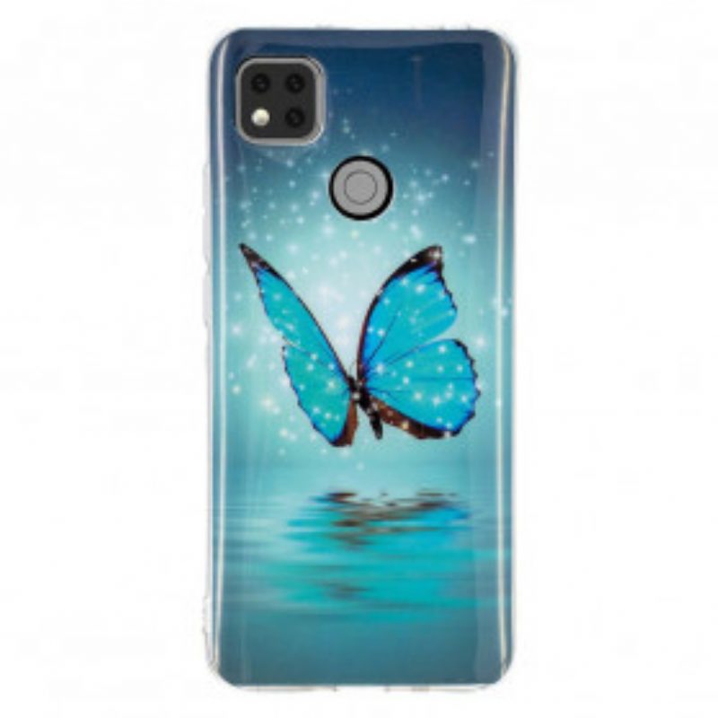 Cover Xiaomi Redmi 9C Farfalla Blu Fluorescente