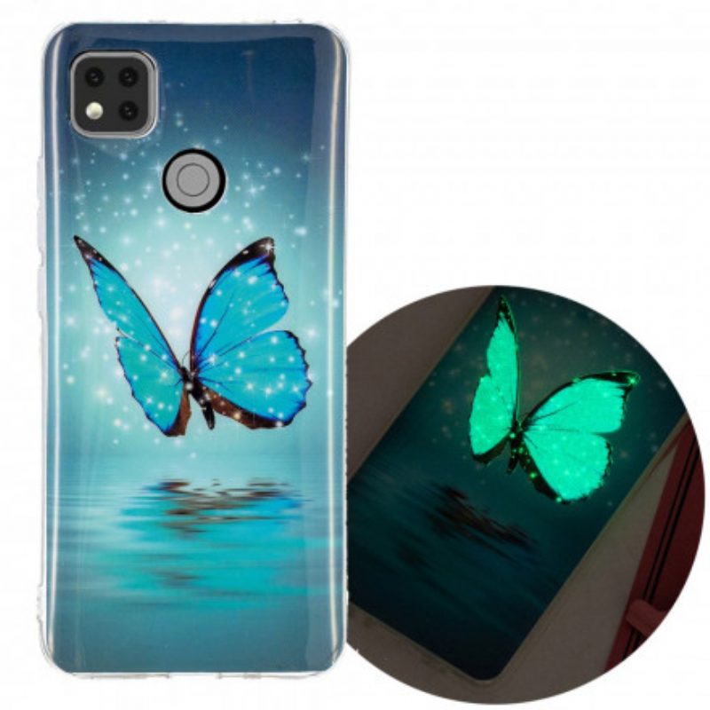 Cover Xiaomi Redmi 9C Farfalla Blu Fluorescente